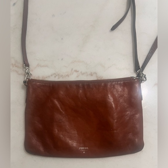 Fossil Soft Tan Leather Toaster Adjustable Strap Crossbody Bag Handbag Purse - Picture 11 of 14